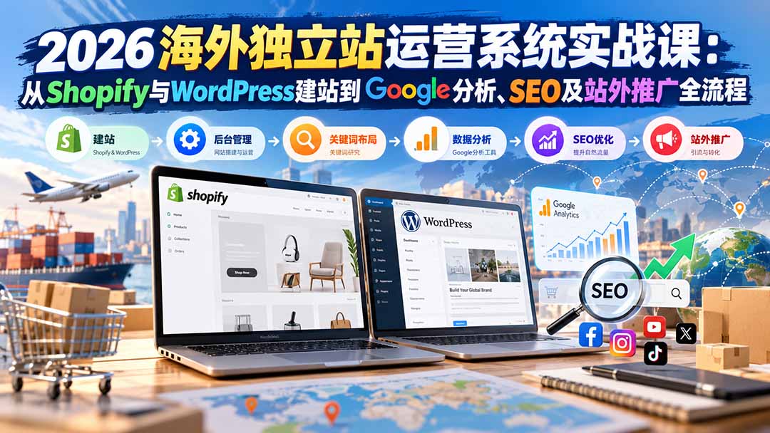 2026海外独立站运营系统实战课：从Shopify与WordPress建站到Google分析、SEO及站外推广全流程 - 中创网