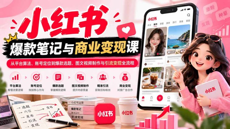 2026小红书爆款笔记与商业变现课:从平台算法、账号定位到爆款选题、图文视频制作与引流变现全流程-初遇资源网