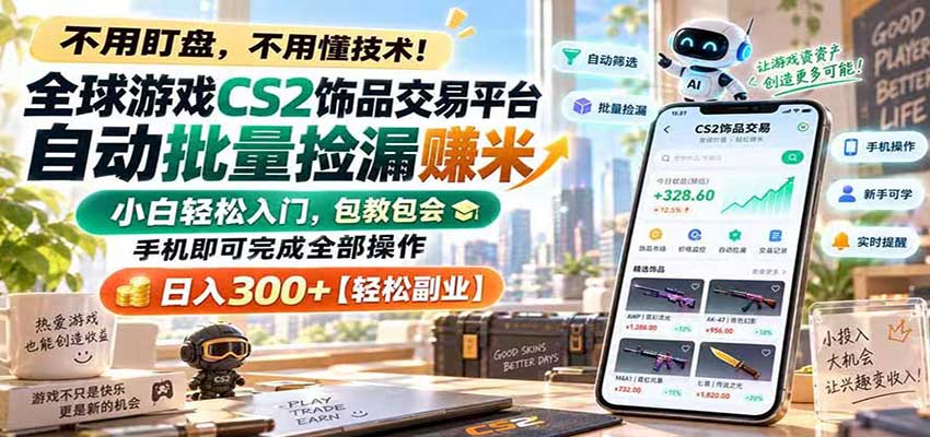 全球游戏CS2饰品交易平台自动批量捡漏赚米，手机即可完成全部操作，日入300+ - 福缘网