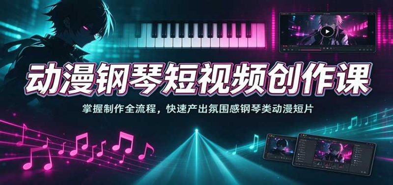 动漫钢琴短视频创作课：掌握制作全流程，快速产出氛围感钢琴类动漫短片-初遇资源网