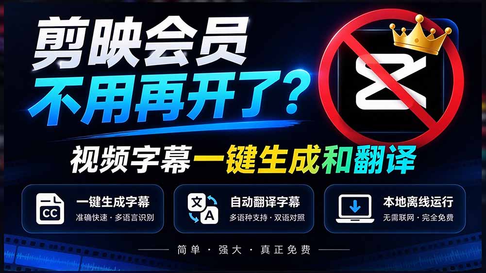 剪映会员不用再开了？视频字幕一键生成加翻译，本地离线运行，完全免费，超快速高精度，字幕大师 - 中创网