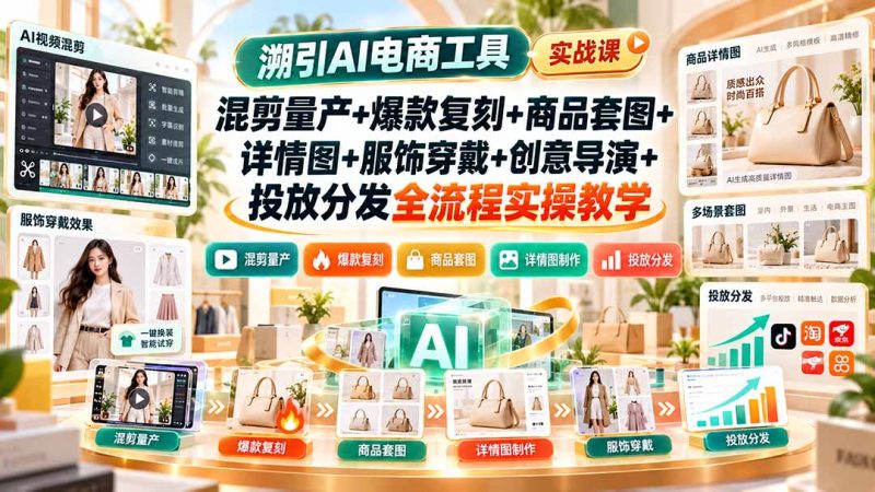 溯引AI电商工具实战课:混剪量产+爆款复刻+商品套图+详情图+服饰穿戴+创意导演+投放分发全流程实操教学-初遇资源网