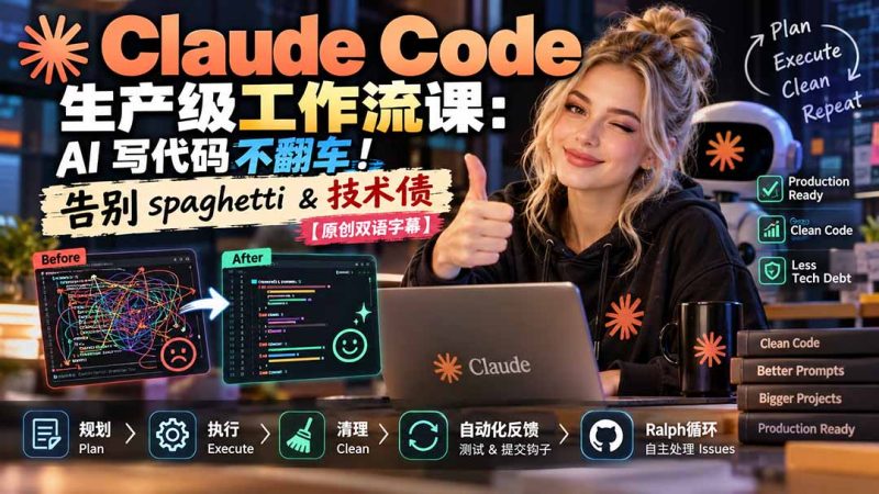 Claude Code 生产级工作流课:AI 写代码不翻车!告别 spaghetti & 技术债【原创双语字幕】-初遇资源网