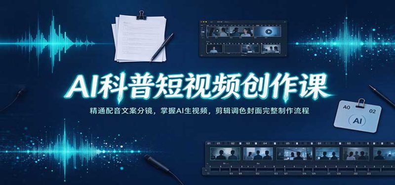 AI科普短视频创作课:精通配音文案分镜,掌握AI生视频,剪辑调色封面完整制作流程-初遇资源网