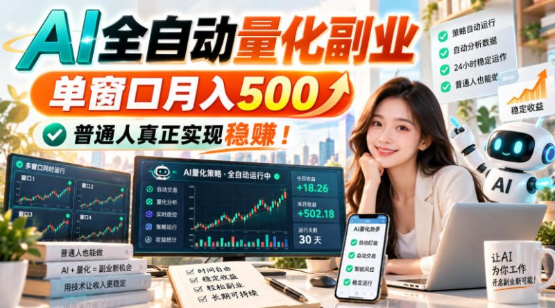 AI全自动量化副业，单窗口月入500，普通人真正实现稳赚！-初遇资源网