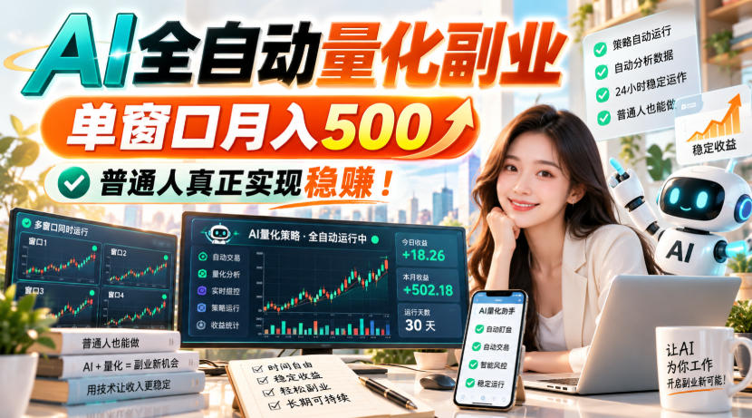 AI全自动量化副业，单窗口月入500，普通人真正实现稳赚！ - 中创网