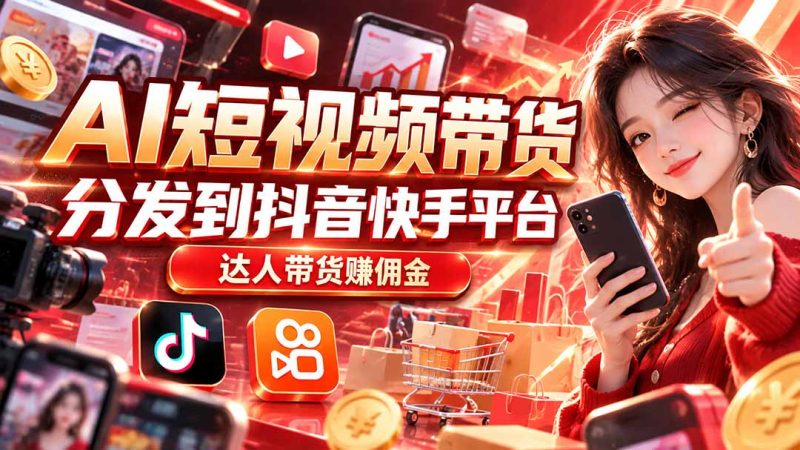 【AI短视频带货】分发到抖音快手平台,达人带货赚佣金-初遇资源网