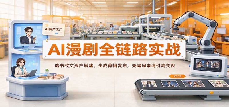 AI漫剧全链路实战：选书改文资产搭建，生成剪辑发布，关键词申请引流变现-初遇资源网