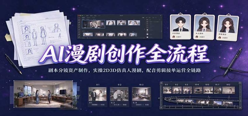 AI漫剧创作全流程：剧本分镜资产制作，实操2D3D仿真人漫剧，配音剪辑接单运营全链路-初遇资源网