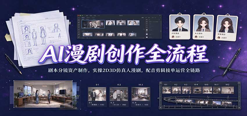 AI漫剧创作全流程：剧本分镜资产制作，实操2D3D仿真人漫剧，配音剪辑接单运营全链路 - 福缘网