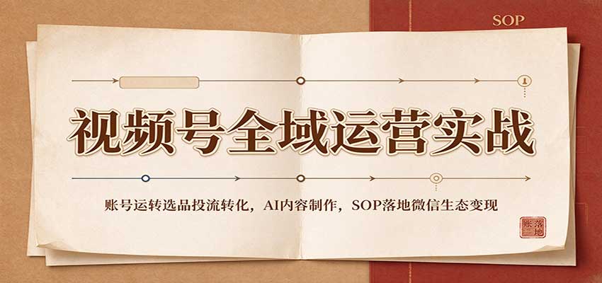 视频号全域运营实战：账号运转选品投流转化，AI内容制作，SOP落地微信生态变现 - 福缘网