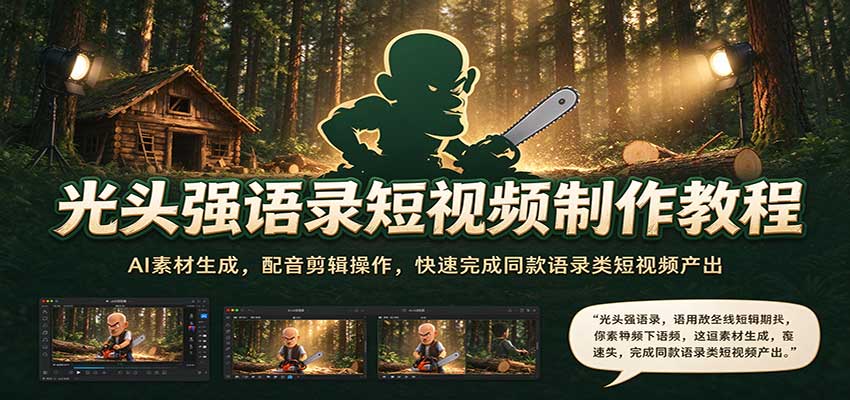 光头强语录短视频制作教程：AI素材生成，配音剪辑操作，快速完成同款语录类短视频产出 - 福缘网