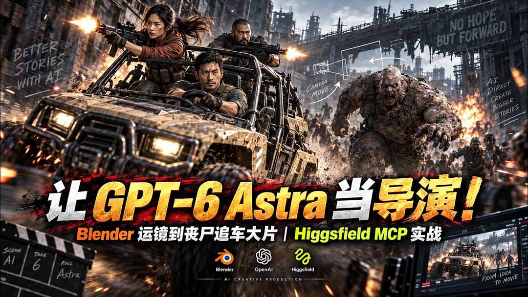 【无水印】让 GPT-6 Astra 当导演！Blender 运镜到丧尸追车大片｜Higgsfield MCP 实战 - 中创网