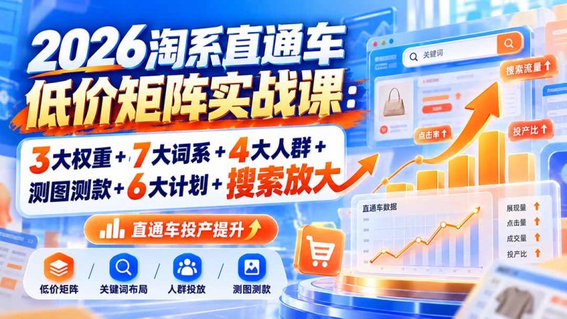 2026淘系直通车低价矩阵实战课：3大权重+7大词系+4大人群+测图测款+6大计划+搜索放大-初遇资源网