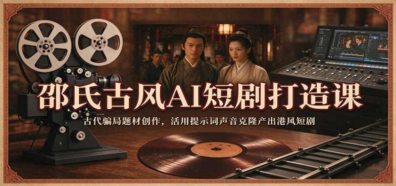邵氏古风AI短剧打造课:古代骗局题材创作,活用提示词声音克隆产出港风短剧-初遇资源网