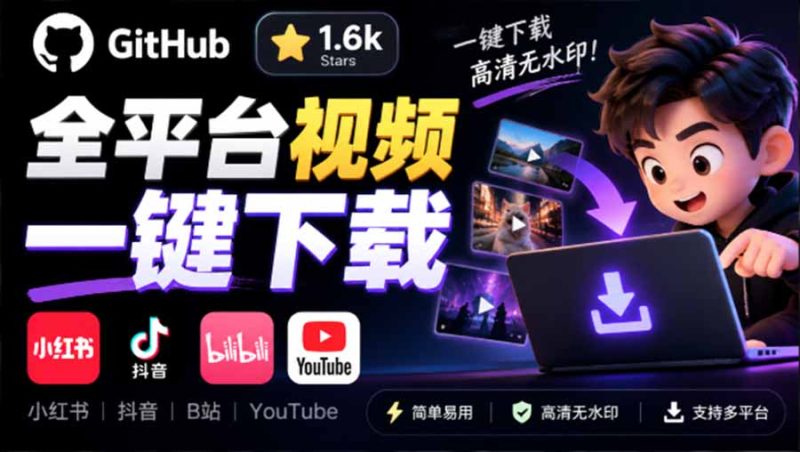 GitHub 上 1.6k stars 开源下载器,界面清爽免费用,小红书某音B站youtube视频一键保存 Videdown-初遇资源网