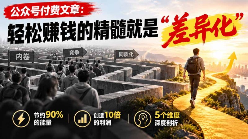 公众号付费文章：轻松赚钱的精髓就是“差异化”-初遇资源网