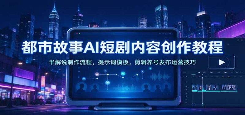 都市故事AI短剧内容创作教程:半解说制作流程,提示词模板,剪辑养号发布运营技巧-初遇资源网