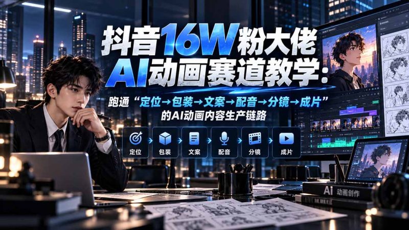 抖音16W粉大佬规则门禁AI动画赛道教学:跑通“定位→包装→文案→配音→分镜→成片”的AI动画内容生产链路-初遇资源网