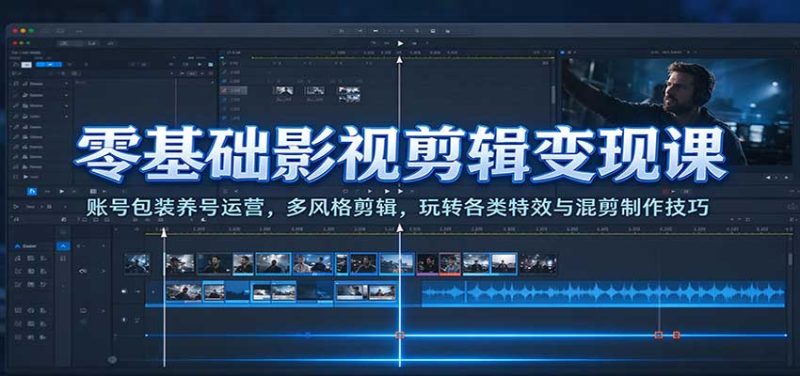 零基础影视剪辑变现课:账号包装养号运营,多风格剪辑,玩转各类特效与混剪制作技巧-初遇资源网