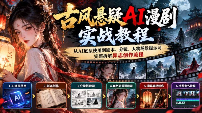 古风悬疑AI漫剧实战教程:从AI底层使用到剧本、分镜、人物场景提示词,完整拆解异志创作流程-初遇资源网