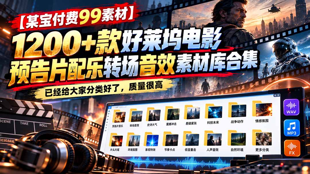 【某宝付费99素材】1200+款好莱坞电影预告片配乐转场音效素材库合集 - 中创网