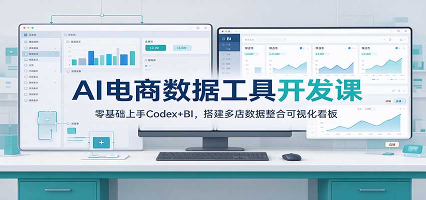 AI电商数据工具开发课：零基础上手Codex+BI，搭建多店数据整合可视化看板 - 福缘网