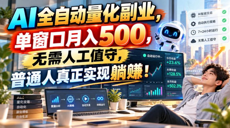 AI全自动量化副业，单窗口月入500，无需人工值守，普通人真正实现躺賺！-初遇资源网