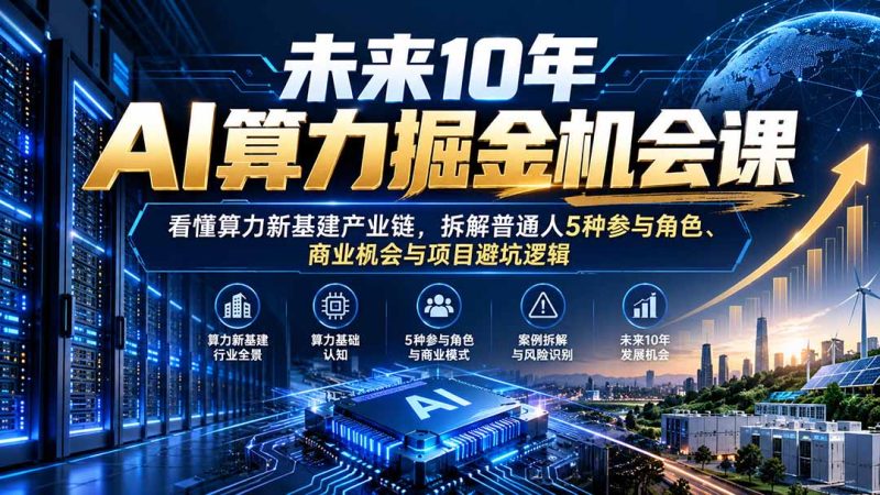 未来10年AI算力掘金机会课:看懂算力新基建产业链,拆解普通人5种参与角色、商业机会与项目避坑逻辑-初遇资源网