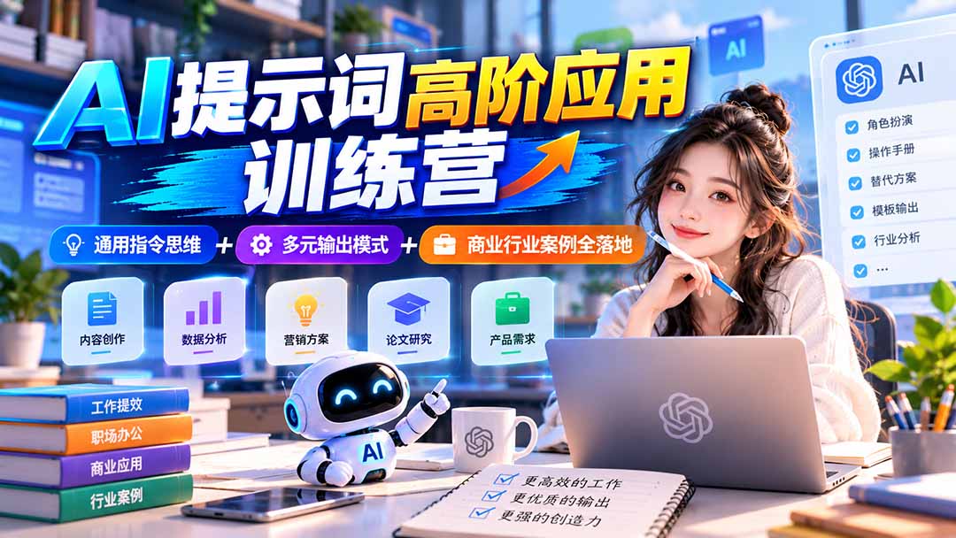 【无水印】AI提示词高阶应用训练营｜通用指令思维+多元输出模式+商业行业案例全落地 - 中创网