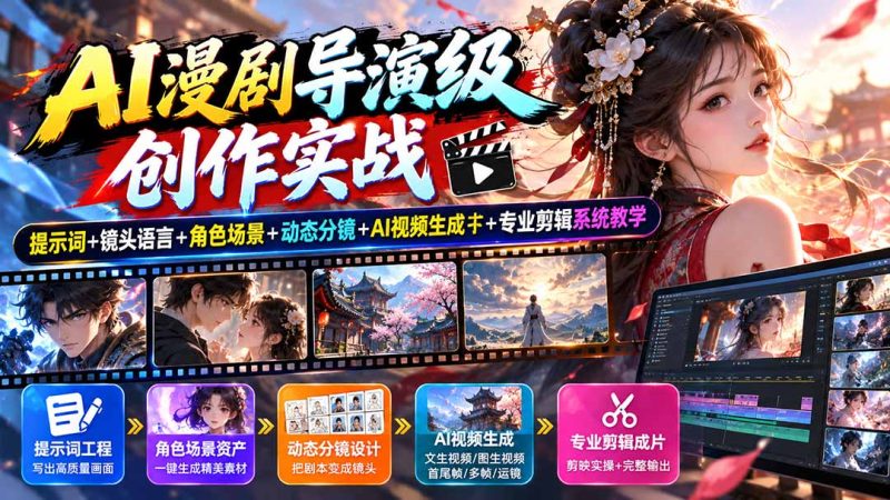 AI漫剧导演级创作实战:提示词+镜头语言+角色场景+动态分镜+AI视频生成+专业剪辑系统教学-初遇资源网
