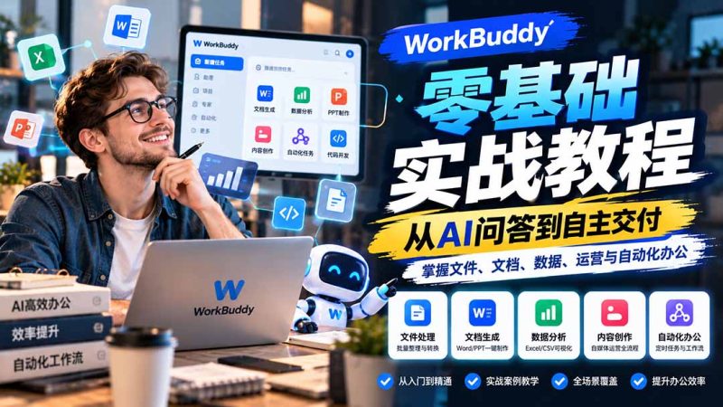 WorkBuddy零基础实战教程：从AI问答到自主交付，掌握文件、文档、数据、运营与自动化办公-初遇资源网