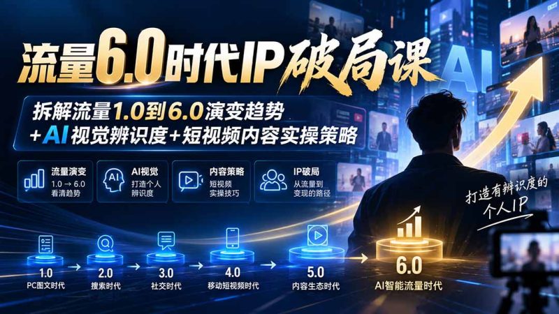 流量6.0时代IP破局课:拆解流量1.0到6.0演变趋势+AI视觉辨识度+短视频内容实操策略-初遇资源网