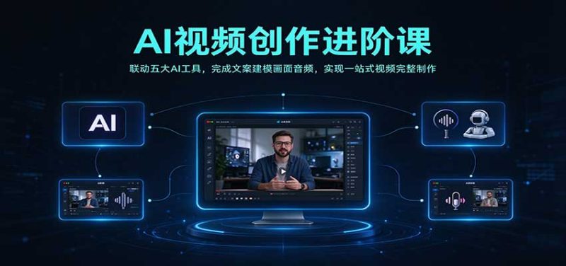 AI视频创作进阶课:联动五大AI工具,完成文案建模画面音频,实现一站式视频完整制作-初遇资源网