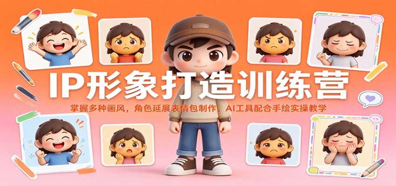 IP形象打造训练营:掌握多种画风,角色延展表情包制作,AI工具配合手绘实操教学-初遇资源网