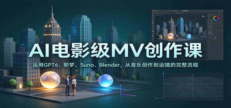AI电影级MV创作课:运用GPT6、即梦、Suno、Blender,从音乐创作到运镜的完整流程-初遇资源网