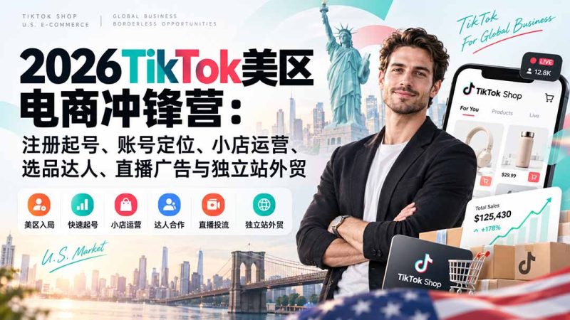 2026TikTok美区电商冲锋营:注册起号、账号定位、小店运营、选品达人、直播广告与独立站外贸-初遇资源网