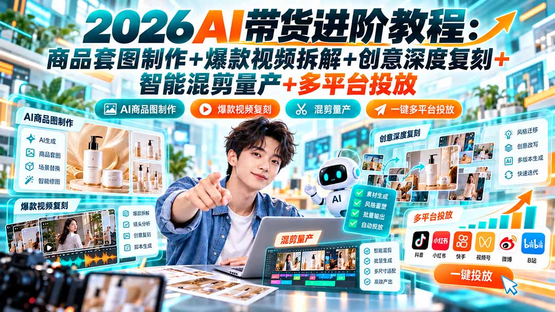 2026AI带货进阶教程：商品套图制作+爆款视频拆解+创意深度复刻+智能混剪量产+多平台投放 - 中创网