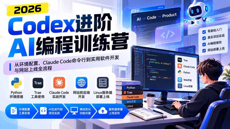 Codex进阶AI编程训练营:从环境配置、Claude Code命令行到实用软件开发与网站上线全流程-初遇资源网