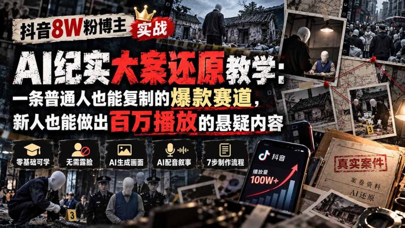抖音8W粉博主AI纪实大案还原教学:一条普通人也能复制的爆款赛道,新人也能做出百万播放的悬疑内容-初遇资源网
