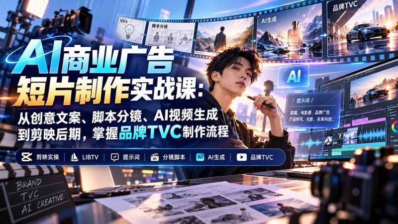 AI商业广告短片制作实战课：从创意文案、脚本分镜、AI视频生成到剪映后期，掌握品牌TVC制作流程-初遇资源网