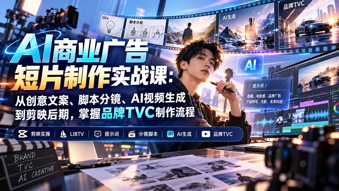 AI商业广告短片制作实战课：从创意文案、脚本分镜、AI视频生成到剪映后期，掌握品牌TVC制作流程 - 中创网