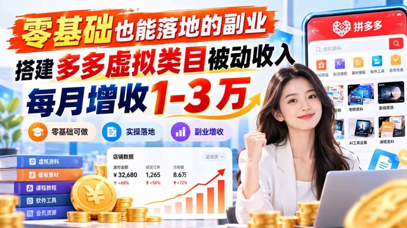 零基础也能落地的副业，搭建多多虚拟类目被动收入，每月增收 1-3 万-初遇资源网