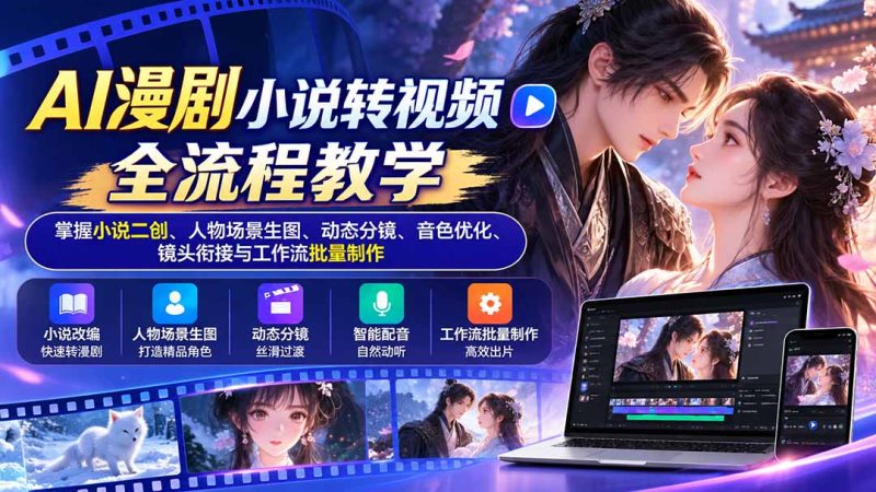 AI漫剧小说转视频全流程教学:掌握小说二创、人物场景生图、动态分镜、音色优化、镜头衔接与工作流批量制作-初遇资源网