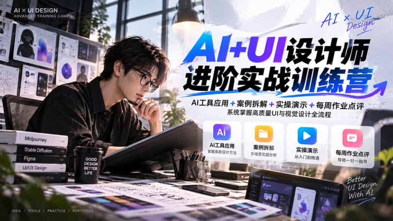 【无水印】AI+UI设计师进阶训练营-第4期:AI工具应用+案例拆解+实操演示+作业点评,掌握高质量UI与视觉设计全流程-初遇资源网