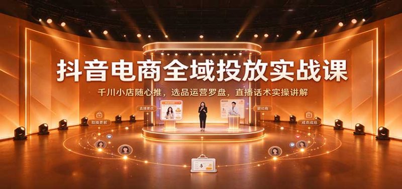 抖音电商全域投放实战课:千川小店随心推,选品运营罗盘,直播话术实操讲解-初遇资源网