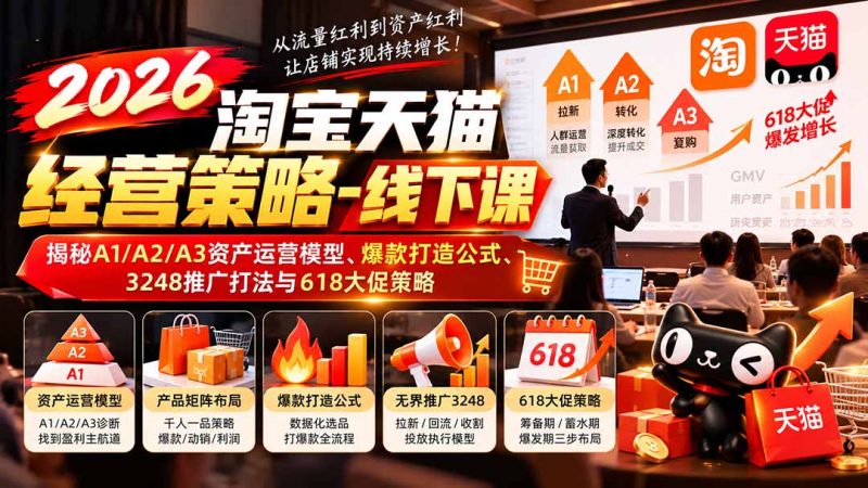2026淘宝天猫经营策略-线下课:揭秘A1/A2/A3资产运营模型、爆款打造公式、3248推广打法与618大促策略-初遇资源网