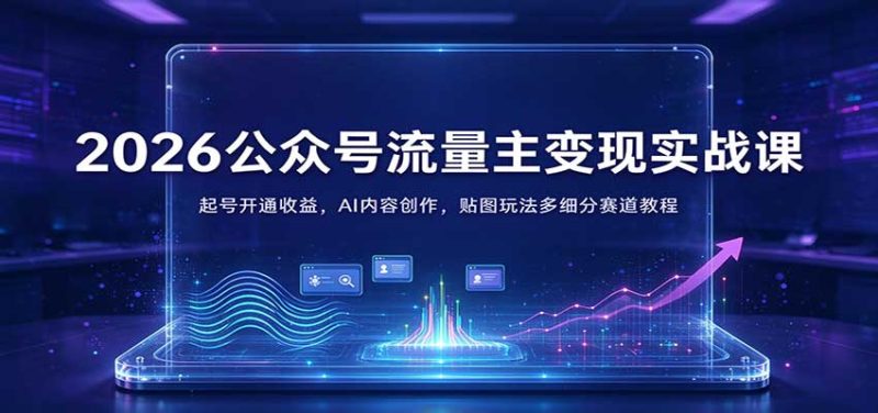 2026公众号流量主变现实战课：起号开通收益，AI内容创作，贴图玩法多细分赛道教程-初遇资源网