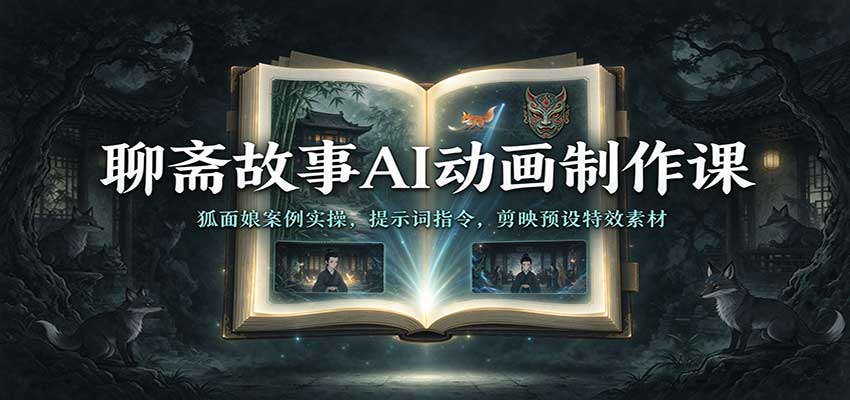 聊斋故事AI动画制作课：狐面娘案例实操，提示词指令，剪映预设特效素材 - 福缘网