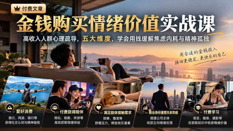 付费文章:金钱购买情绪价值实战课|高收入人群心理疏导,五大维度,学会用钱缓解焦虑内耗与精神孤独-初遇资源网